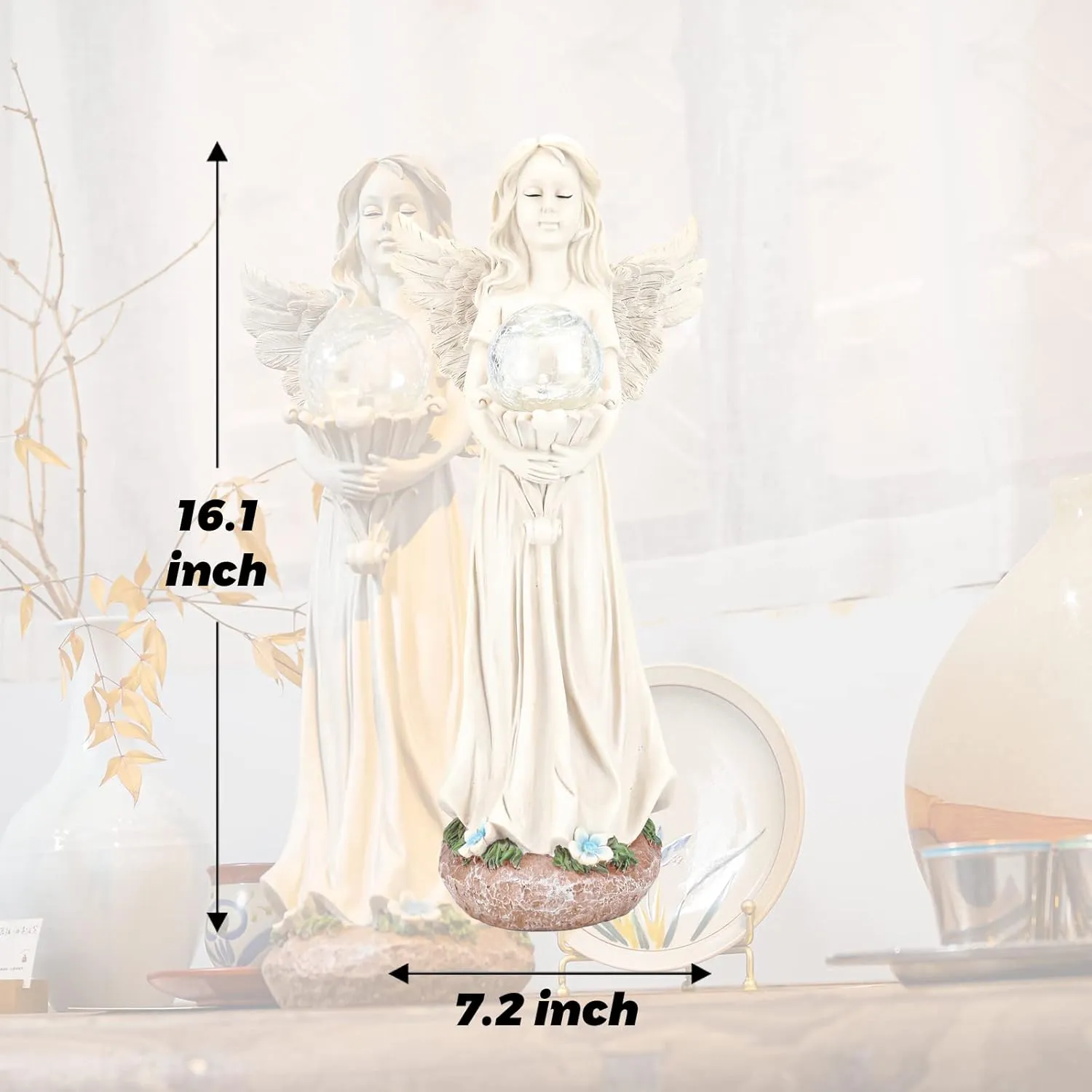 Angel Statue for Garden - 16.3 inches Guardian Solar Garden Statue, Gardening Gifts for Mom Grandma Lawn Ornaments Figurines for Outdoor Decor