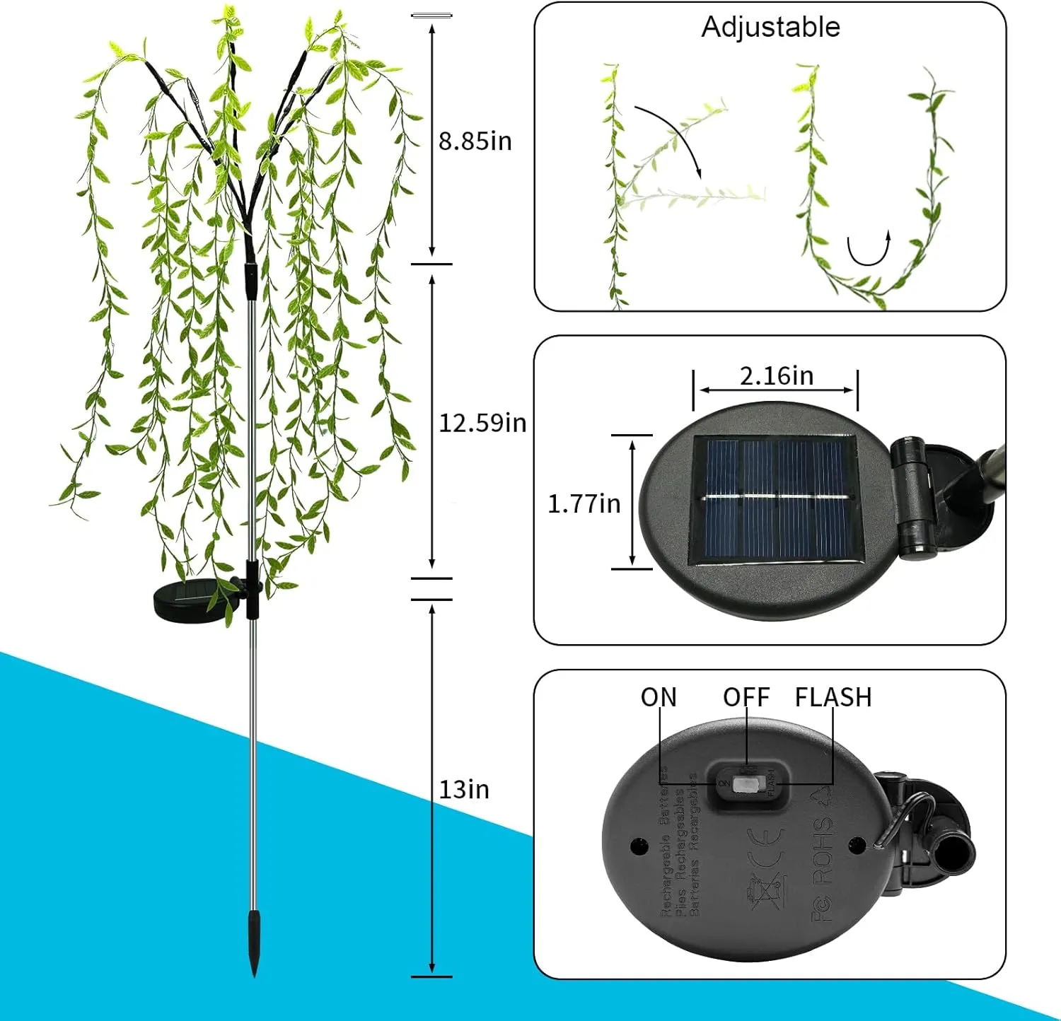 Anordsem Solar Lights Outdoor Waterproof: Garden Light Solar Powered for Yard Outside - Weeping Willow Tree LED Lighting Patio Path Decoration - Gardening Gifts for Women Mom Grandma