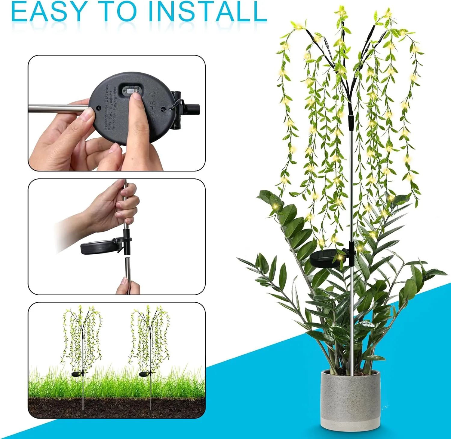 Anordsem Solar Lights Outdoor Waterproof: Garden Light Solar Powered for Yard Outside - Weeping Willow Tree LED Lighting Patio Path Decoration - Gardening Gifts for Women Mom Grandma