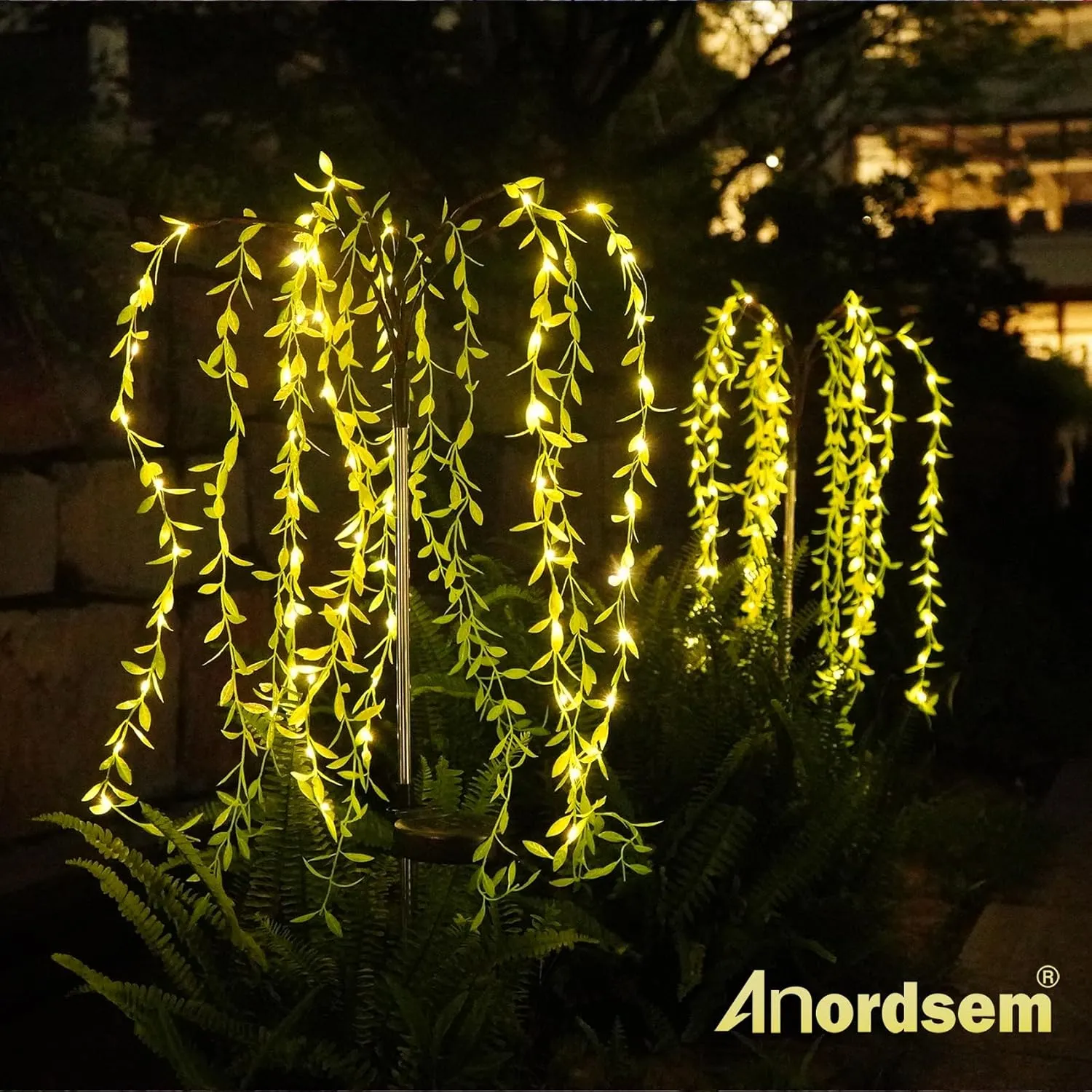 Anordsem Solar Lights Outdoor Waterproof: Garden Light Solar Powered for Yard Outside - Weeping Willow Tree LED Lighting Patio Path Decoration - Gardening Gifts for Women Mom Grandma