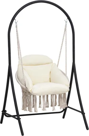 ANOW Macrame Hammock Chair with Stand, Heavy Duty Hanging Chair Stand with Swing Chair, Includes Luxury Padded Cushion, Max 330 Lbs, Natural