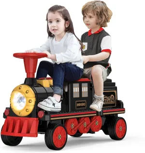 ANPABO 2-Seater Ride On Train Trackless, 12V Kids Car with Height-Adjustable Seat, Extra Storage, Headlight, Train Whistle & Music, Electric Car for Kids 3  (Carriage Not Included), Red