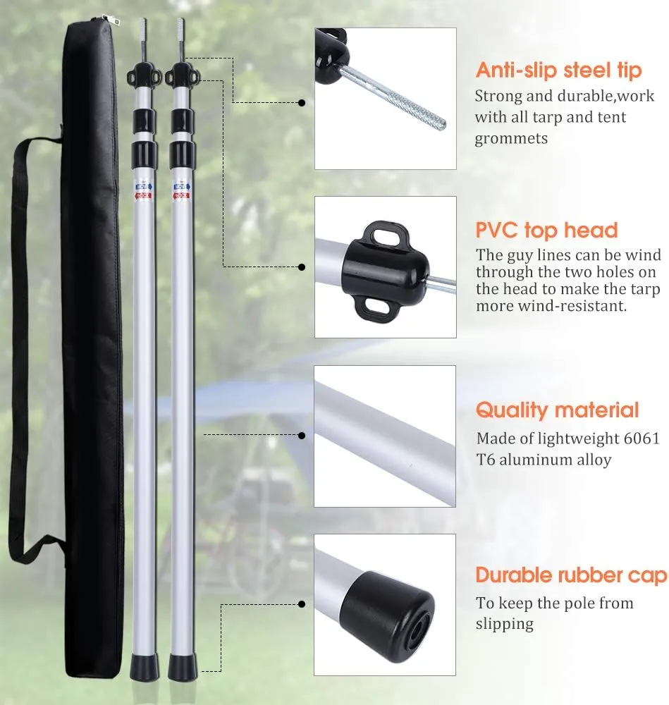 Anyoo Adjustable Telescoping Tarp Poles Set of 2 Aluminum Rods for Camping Backpacking Hiking