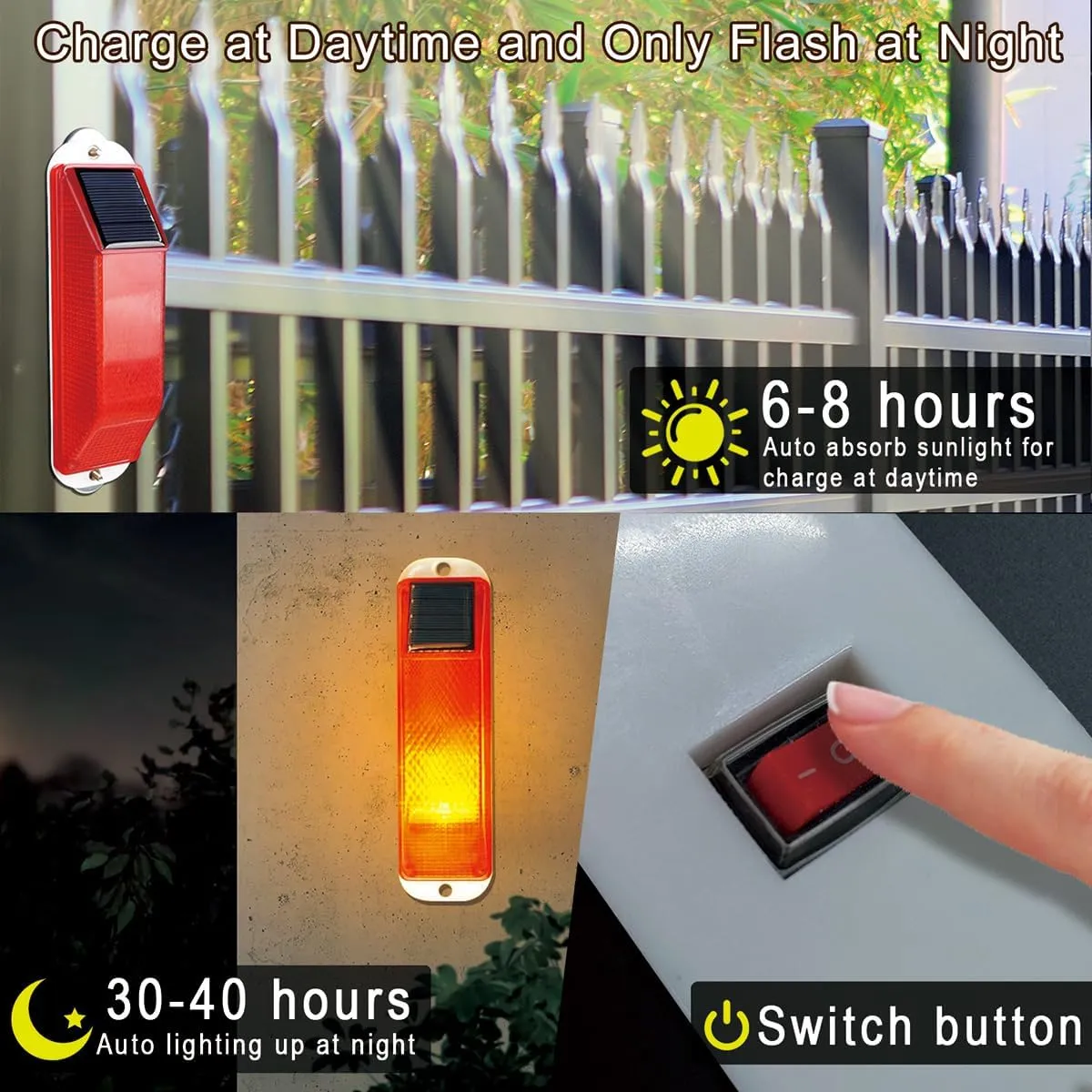 Aolyty Solar Strobe Warning Light LED Warning Lamp 4-Pack Super Bright IP54 Waterproof Light Control Flashing Beacon Barricade Construction Safety Road Signs Flash Traffic Lights (Yellow)