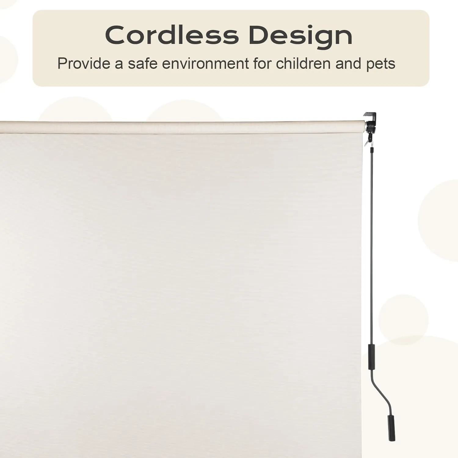 Aoodor 5% Openness Cordless Solar Fabric Roller Shade, 5'W x 8'H Sun Shade for Outdoor Gazebo Pergola Porch, 95% UV Protection