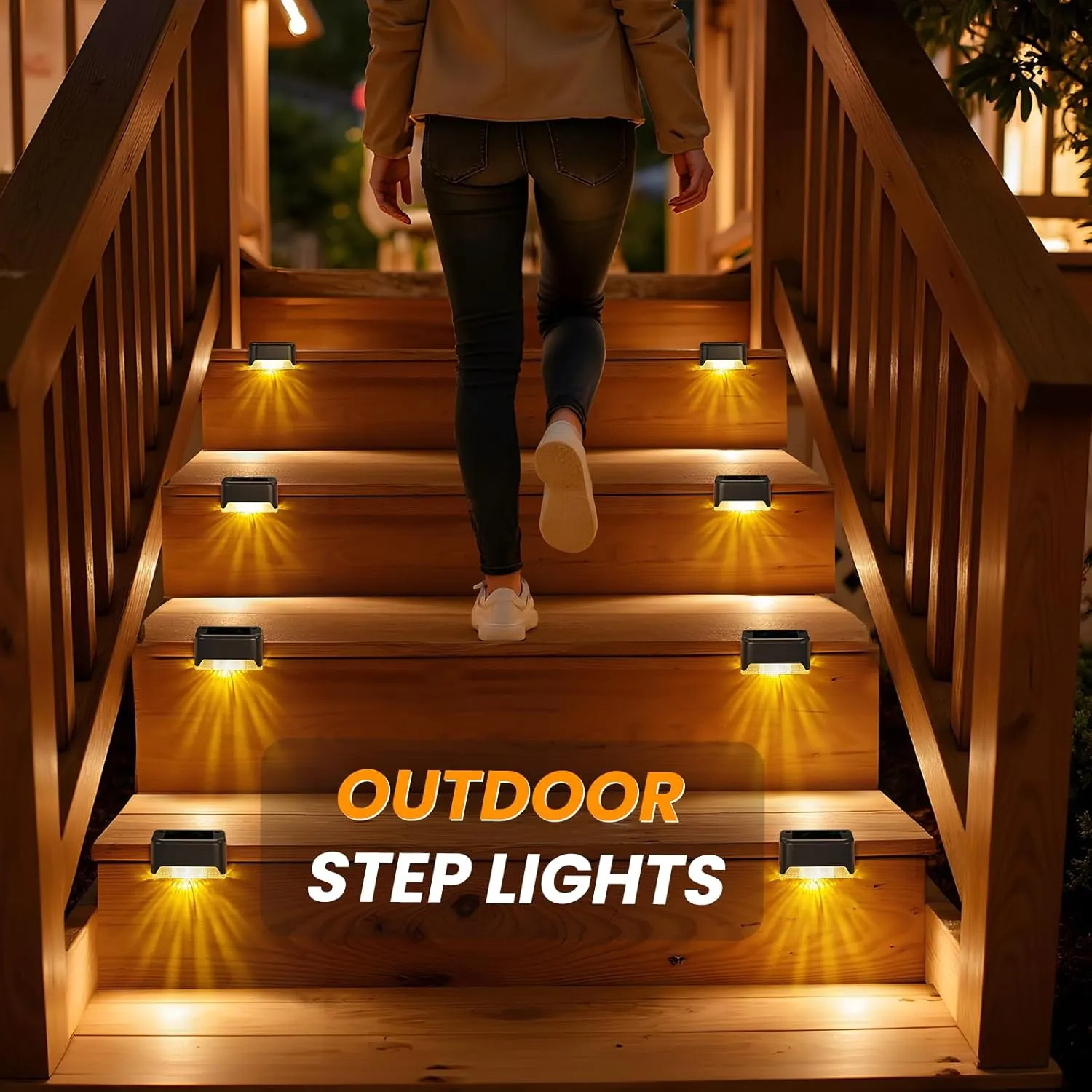 APONUO Solar Deck Lights 16 Pack, Solar Lights Outdoor Waterproof Led Solar Step Lights for Outside Stairs,Fence,Backyard,Patio（Warm White）