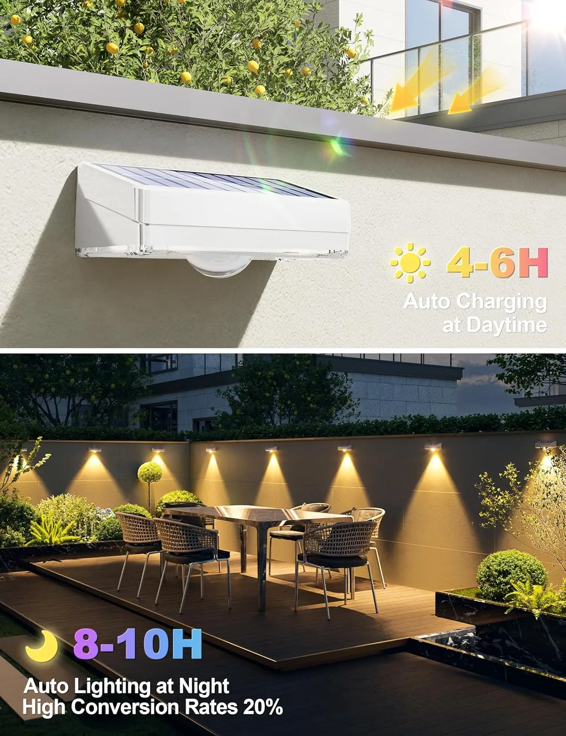 APONUO Solar Fence Lights Outdoor Waterproof, Fence Lights Solar Powered, 12 RGB Color Modes & Warm & Cool White, Fences Solar Light Outdoor for Backyard, Patio, Yard, Wall, Deck（White, 8 Pack）