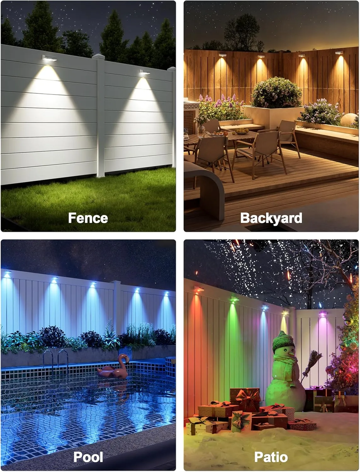 APONUO Solar Fence Lights Outdoor Waterproof, Fence Lights Solar Powered, 12 RGB Color Modes & Warm & Cool White, Fences Solar Light Outdoor for Backyard, Patio, Yard, Wall, Deck（White, 8 Pack）