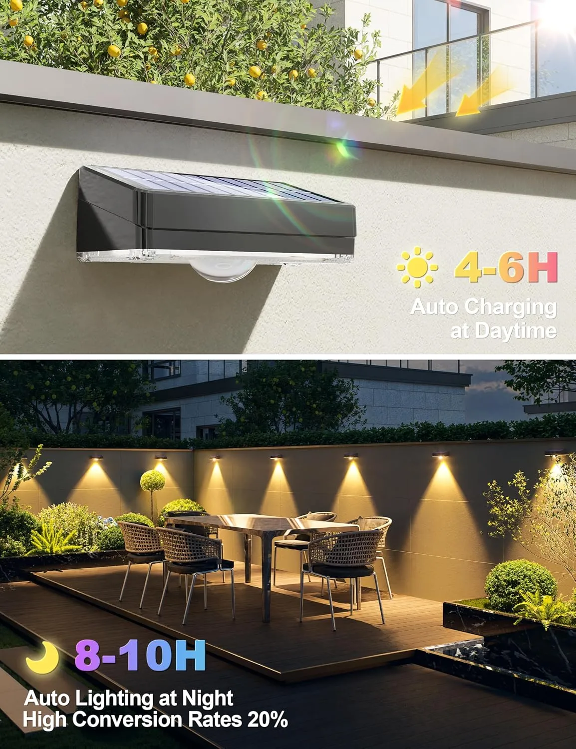 APONUO Solar Fence Lights Outdoor Waterproof, Fence Lights Solar Powered, 12 RGB Color Modes & Warm White & Cool White, Fence Solar Light Outdoor for Backyard, Patio, Yard, Wall, Deck（Black, 8 Pack）