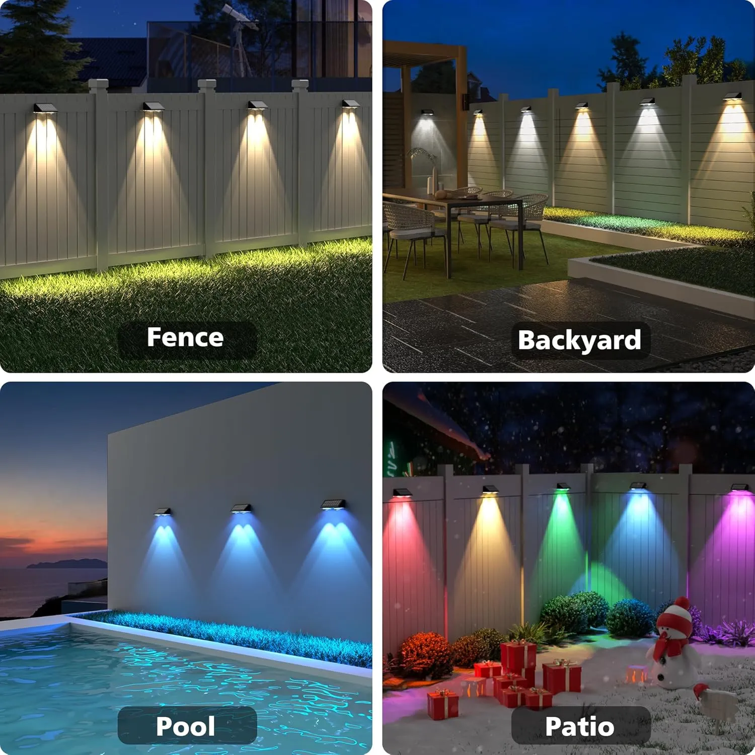 APONUO Solar Fence Lights Outdoor Waterproof, Fence Lights Solar Powered, 9 RGB Color Modes&Warm White&Cool White, Fence Solar Light Outdoor for Backyard, Patio, Wall, Yard,Deck（Black, 12 Pack）
