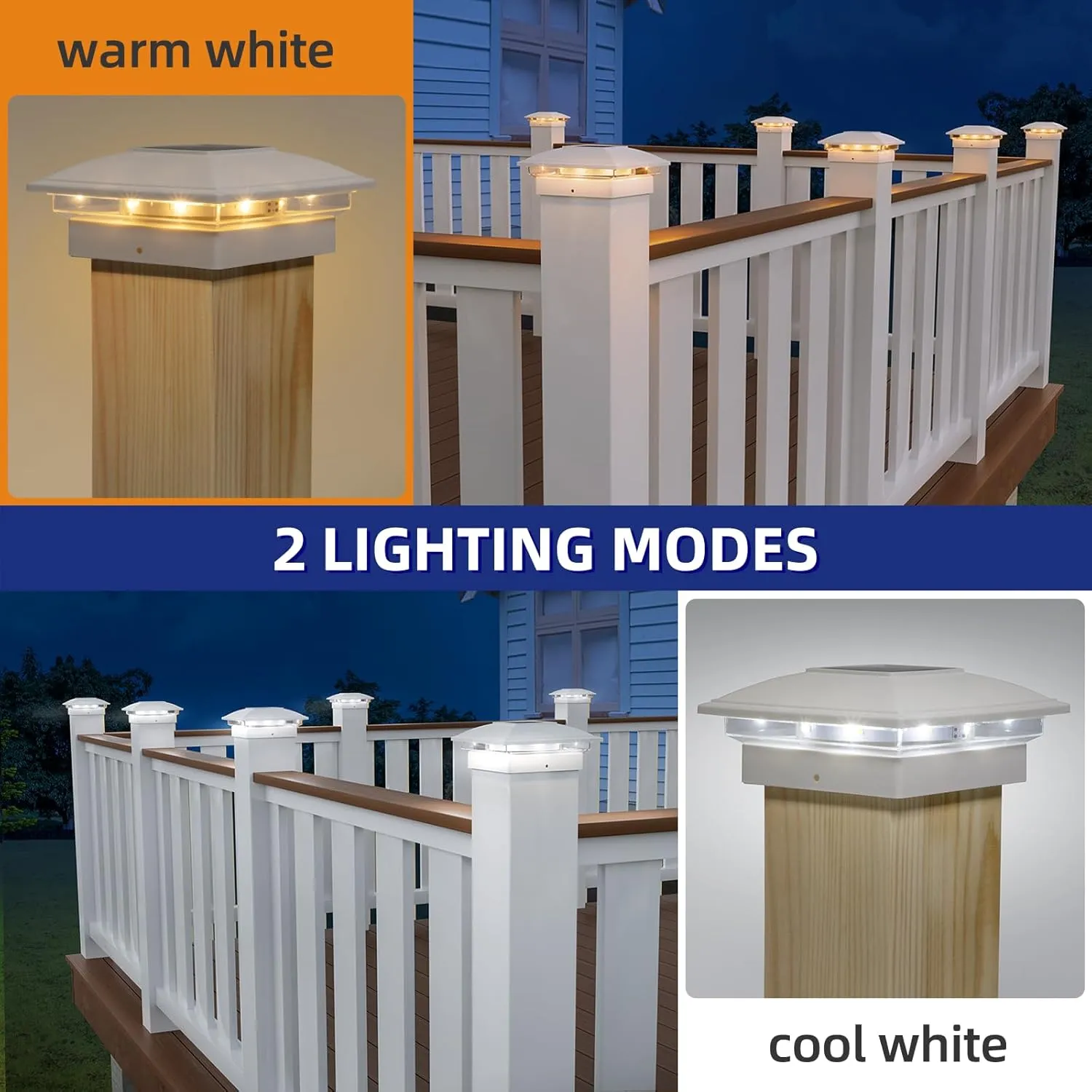 APONUO Solar Post Lights, 4 Pack 2-Modes Bright 5x5 Vinyl Fence Post Caps, Outdoor Waterproof Garden Patio Fence Deck Decor for 4x4, 6x6 Wood, 5x5 Vinyl