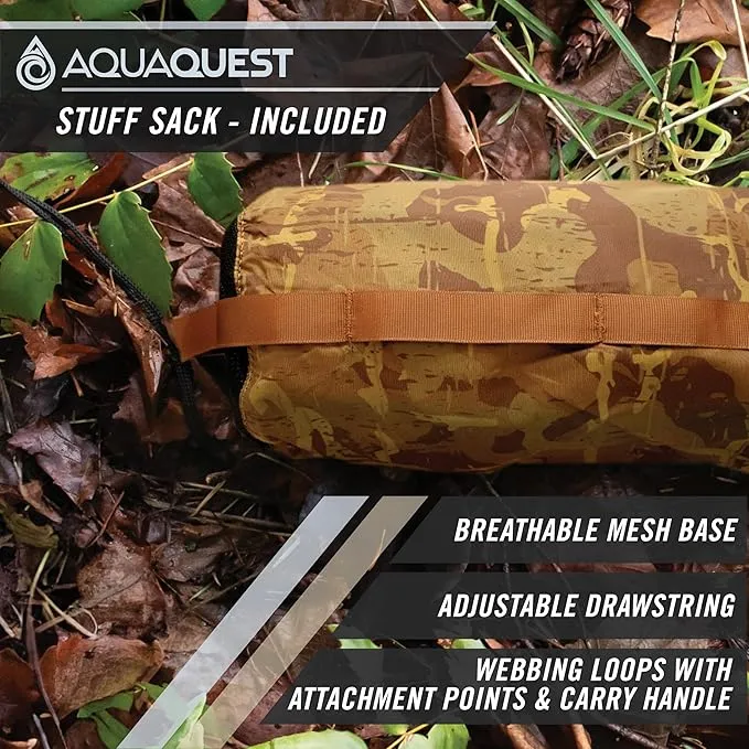 AquaQuest Safari Camping Tarp - Lightweight Durable Rain Fly - Waterproof Camping Essentials for Hiking, Backpacking & Hammock, 15 x 15 ft, True Terrain Camo