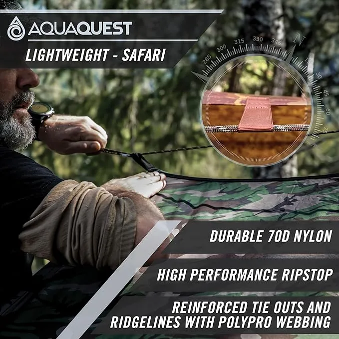 AquaQuest Safari Camping Tarp - Lightweight Durable Rain Fly - Waterproof Camping Essentials for Hiking, Backpacking & Hammock, 15 x 15 ft, True Terrain Camo