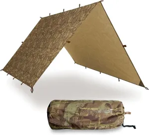 AquaQuest Safari Camping Tarp - Lightweight Durable Rain Fly - Waterproof Camping Essentials for Hiking, Backpacking & Hammock, 15 x 15 ft, True Terrain Camo