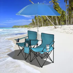 ARLIME Double Folding Beach Chairs with Umbrella, Outdoor Picnic Portable Loveseat Chairs with Removable umbrella & Mini Table Carrying Bag, Camping Chair for Patio, Pool, Park (Turquoise)