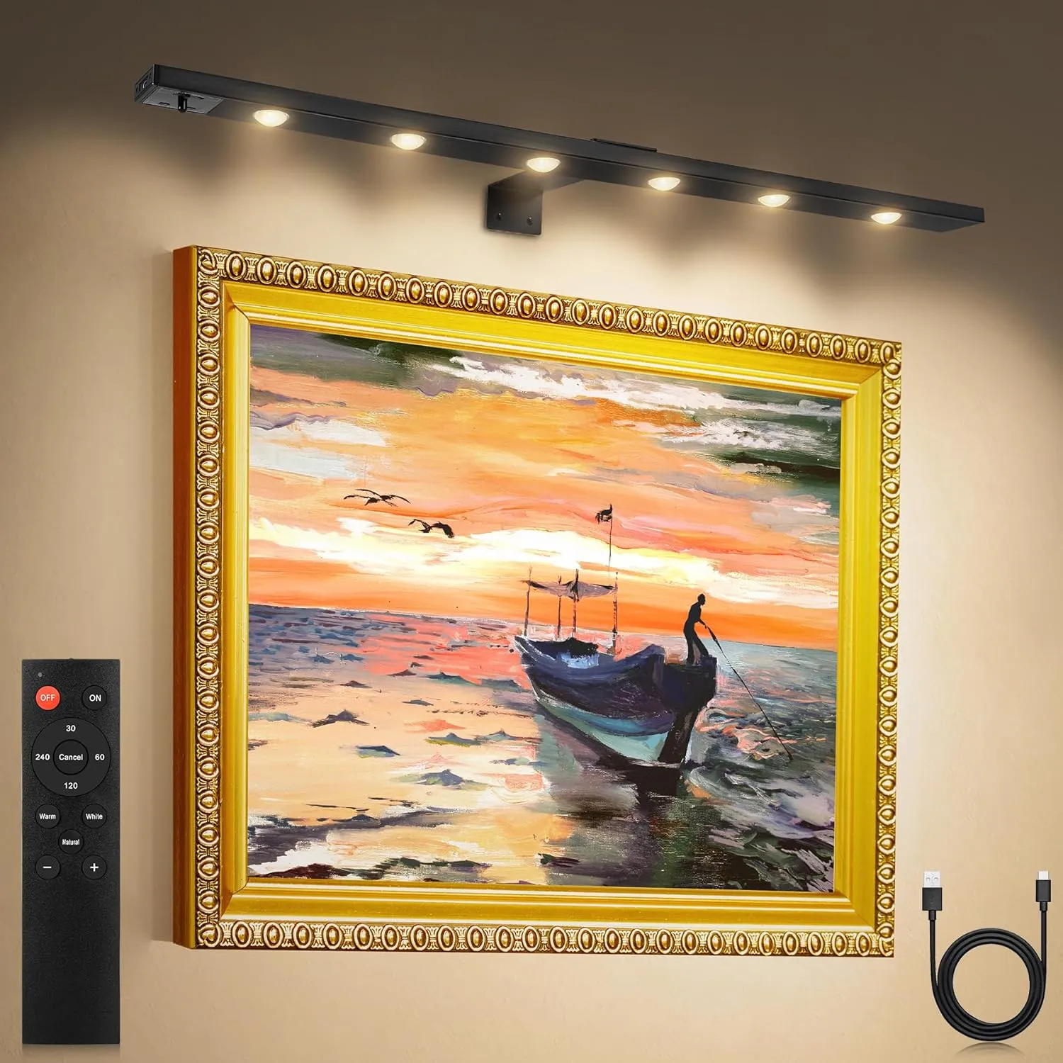 Art Light for Painting 22" Battery Operated Rechargeable, Full Aluminium Wall Picture Light With Remote Control for Display Artwork, Paintings, Portrait, Magnetic
