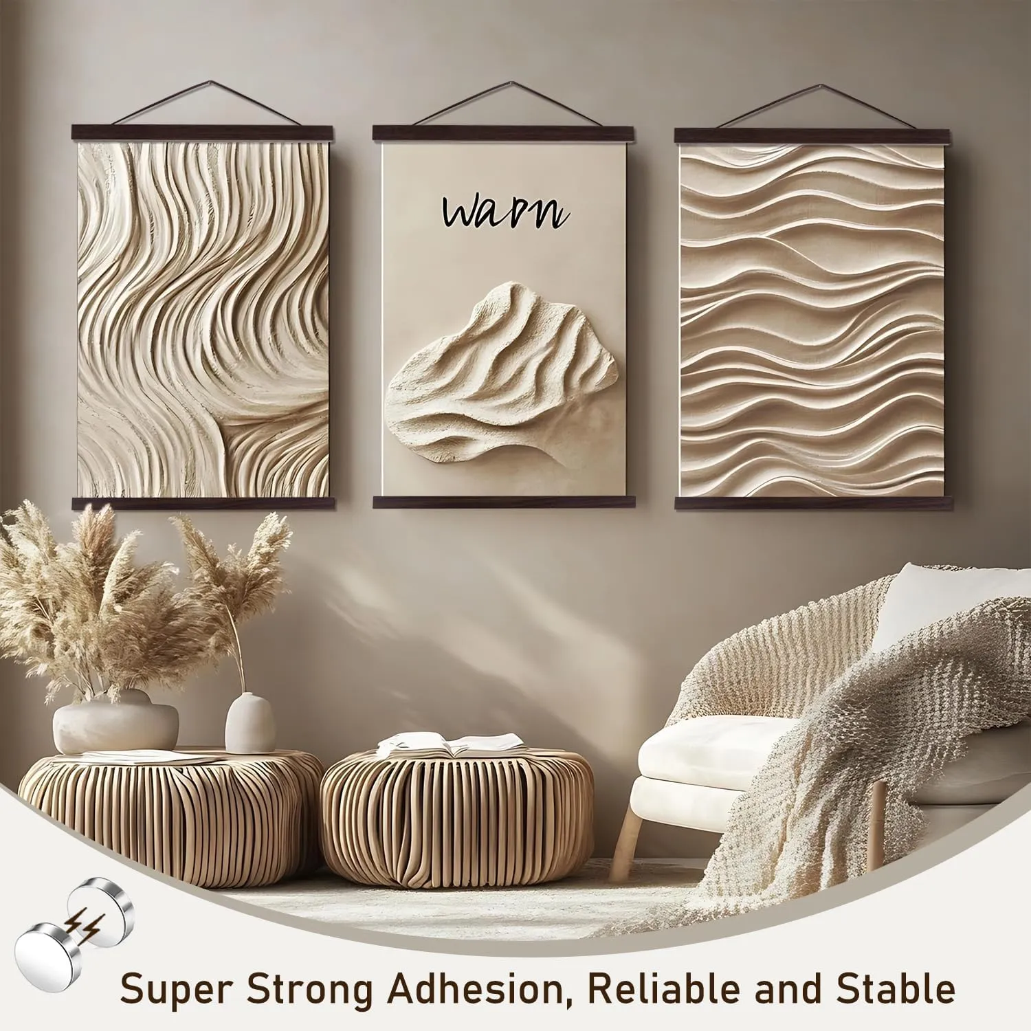 Artmag Magnetic Poster Hanger Frame, 20x28 20 x 30 20x26 Light Wood Wooden Magnet Canvas Artwork Print Poster Hangers Frames Hanging Kit (Walnut, 20")