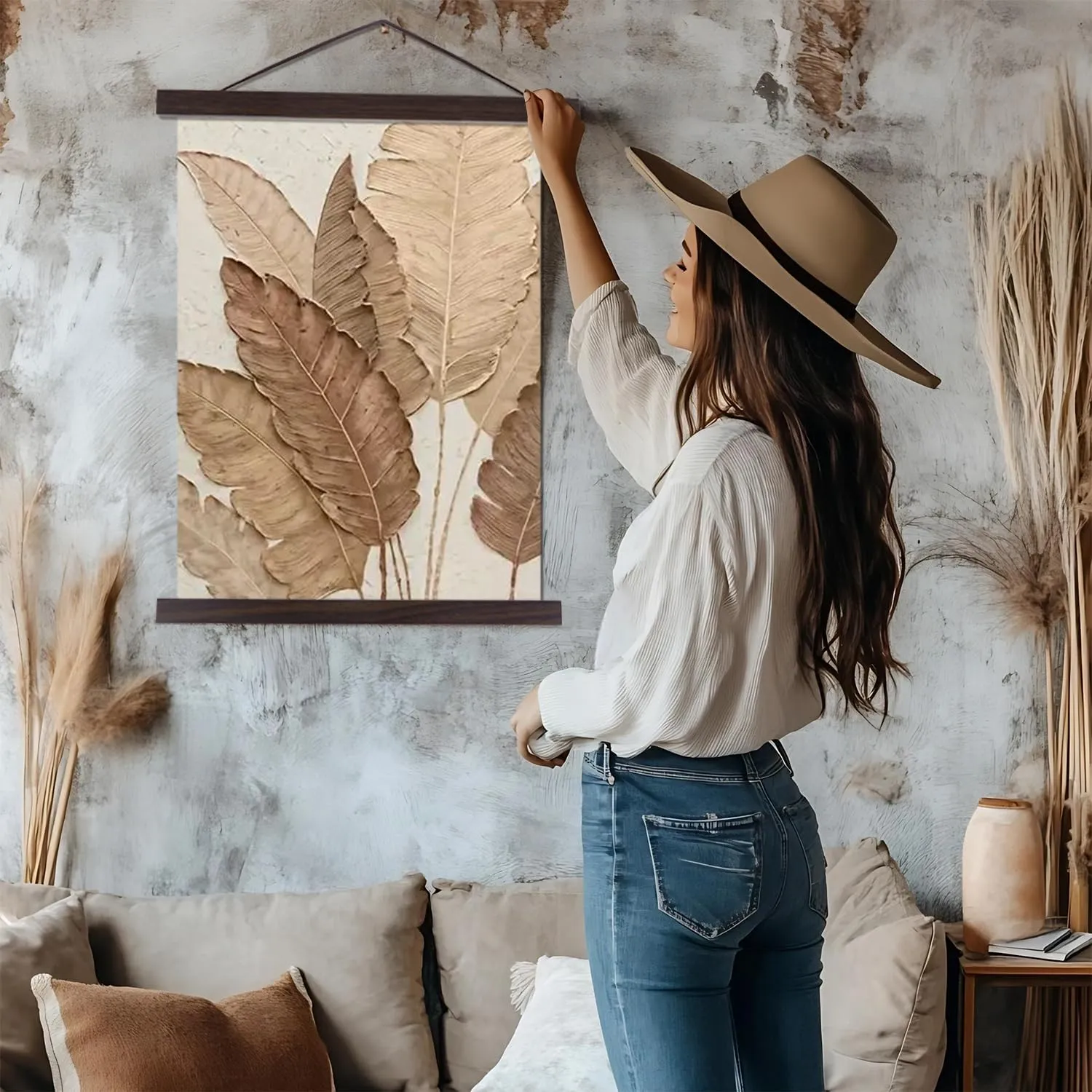 Artmag Magnetic Poster Hanger Frame, 20x28 20 x 30 20x26 Light Wood Wooden Magnet Canvas Artwork Print Poster Hangers Frames Hanging Kit (Walnut, 20")