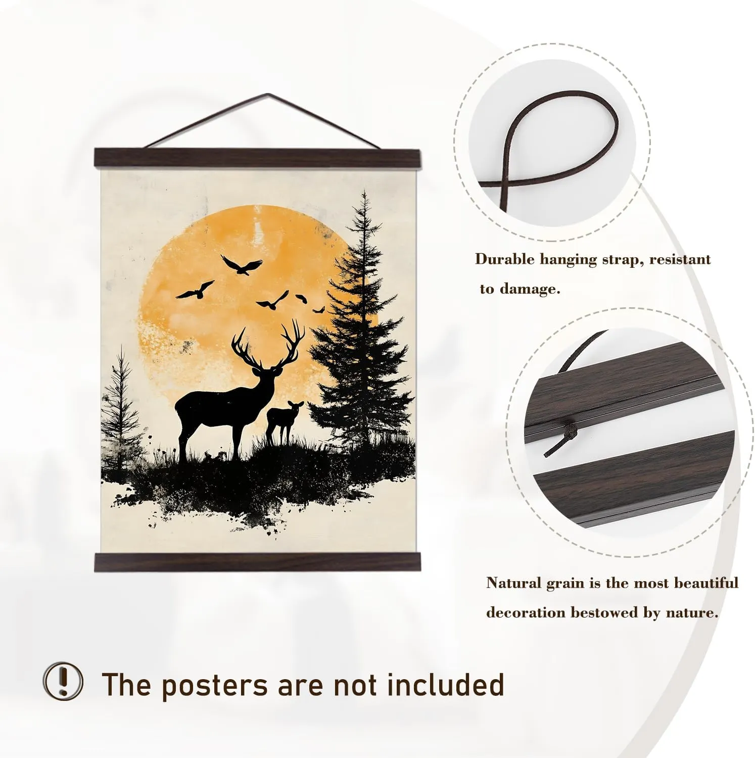 Artmag Magnetic Poster Hanger Frame, 20x28 20 x 30 20x26 Light Wood Wooden Magnet Canvas Artwork Print Poster Hangers Frames Hanging Kit (Walnut, 20")