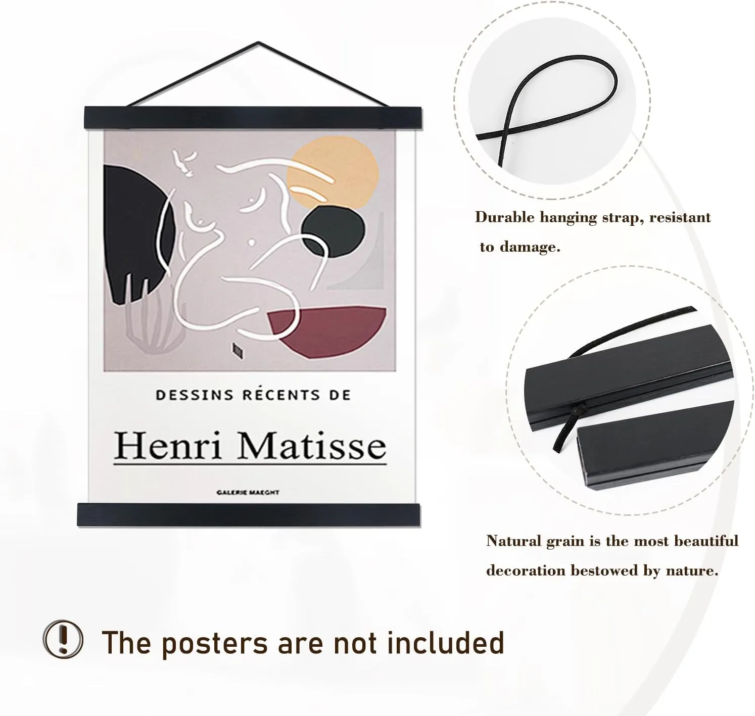 Artmag Magnetic Poster Hanger Frame, 24x36 24x32 24x18 Light Wood Wooden Magnet Canvas Artwork Print Poster Hangers Frames Hanging Kit (Black, 24")