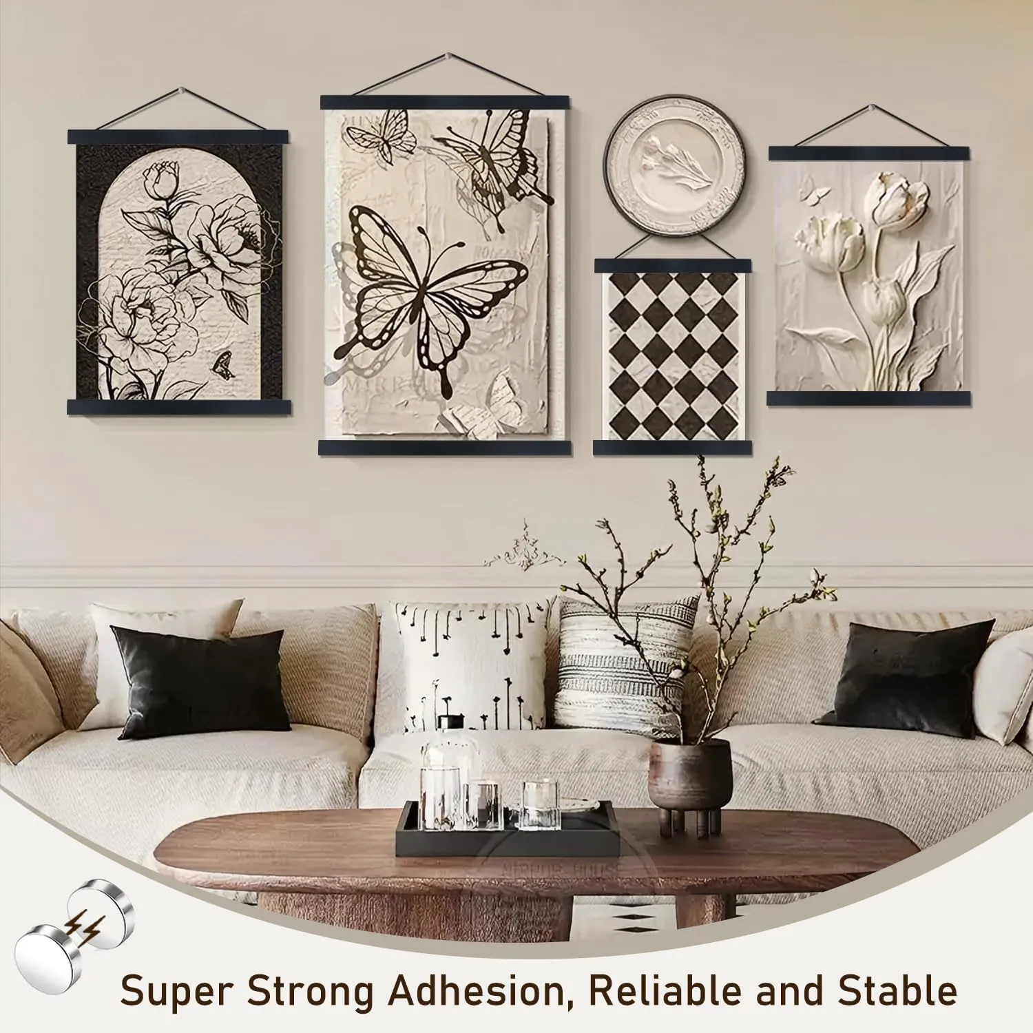 Artmag Magnetic Poster Hanger Frame, 24x36 24x32 24x18 Light Wood Wooden Magnet Canvas Artwork Print Poster Hangers Frames Hanging Kit (Black, 24")