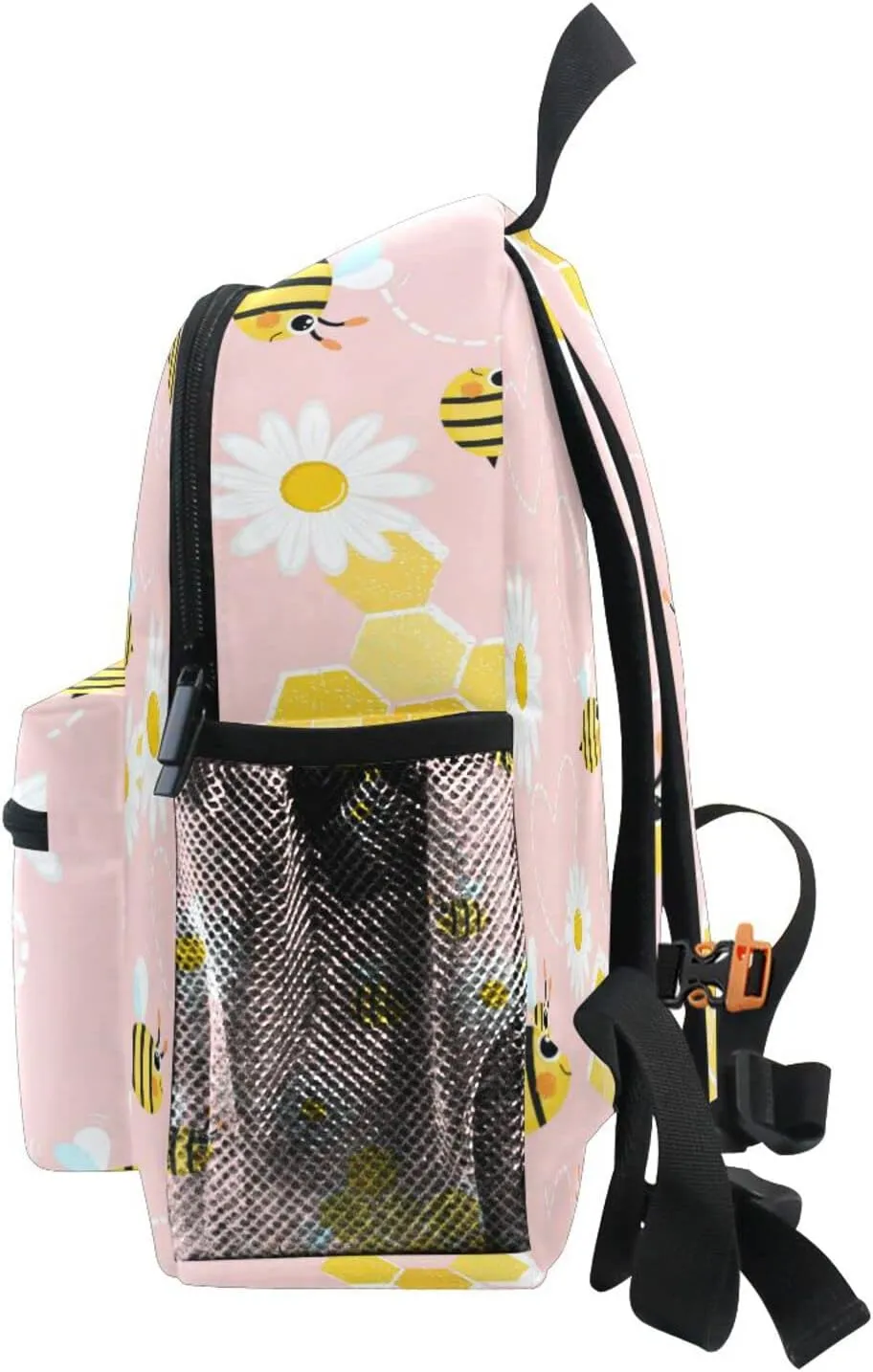 Aslsiy Custom Bee Daisy Toddler Backpack for Boys Girls Pink Personalized Kids Backpack School Backpack with Chest Strap Preschool Nursery Travel Bag