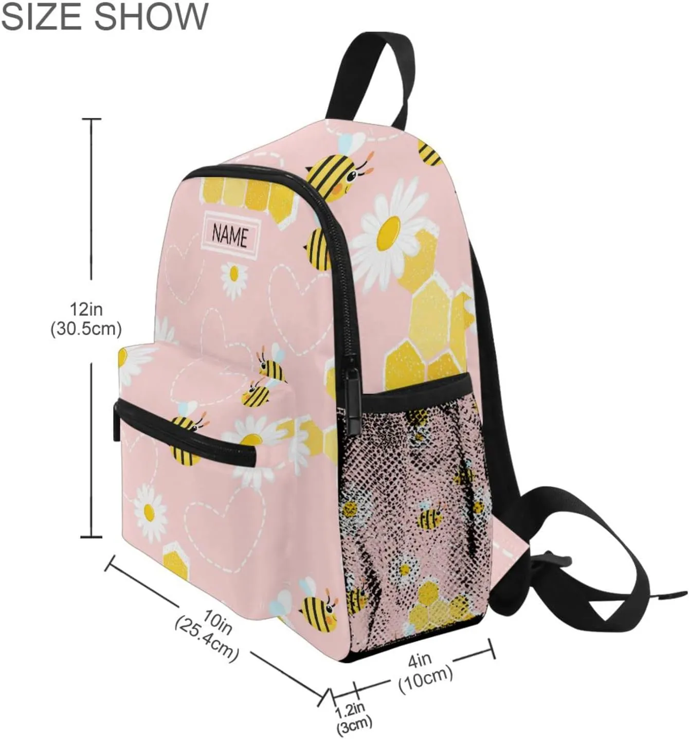 Aslsiy Custom Bee Daisy Toddler Backpack for Boys Girls Pink Personalized Kids Backpack School Backpack with Chest Strap Preschool Nursery Travel Bag