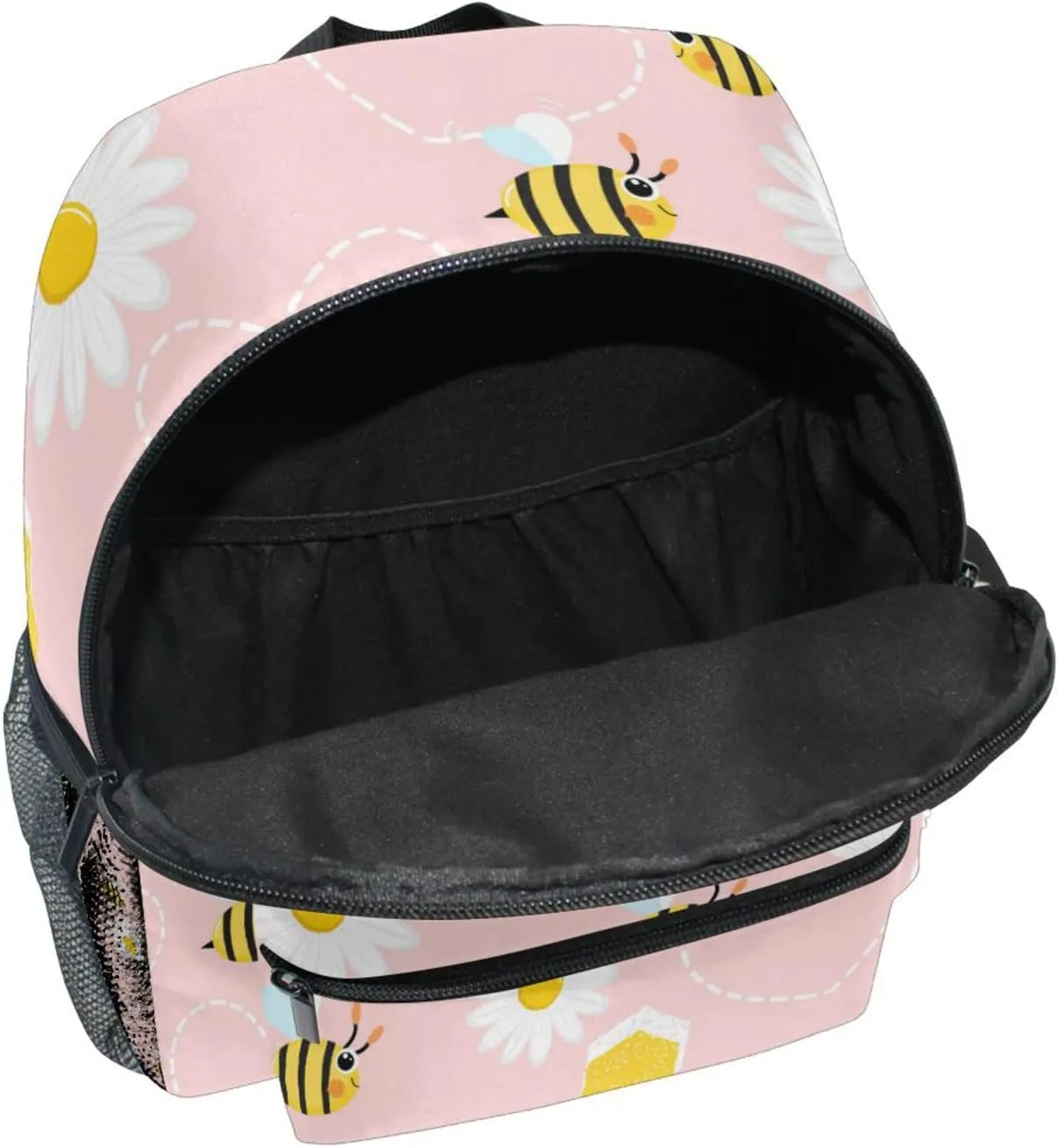 Aslsiy Custom Bee Daisy Toddler Backpack for Boys Girls Pink Personalized Kids Backpack School Backpack with Chest Strap Preschool Nursery Travel Bag