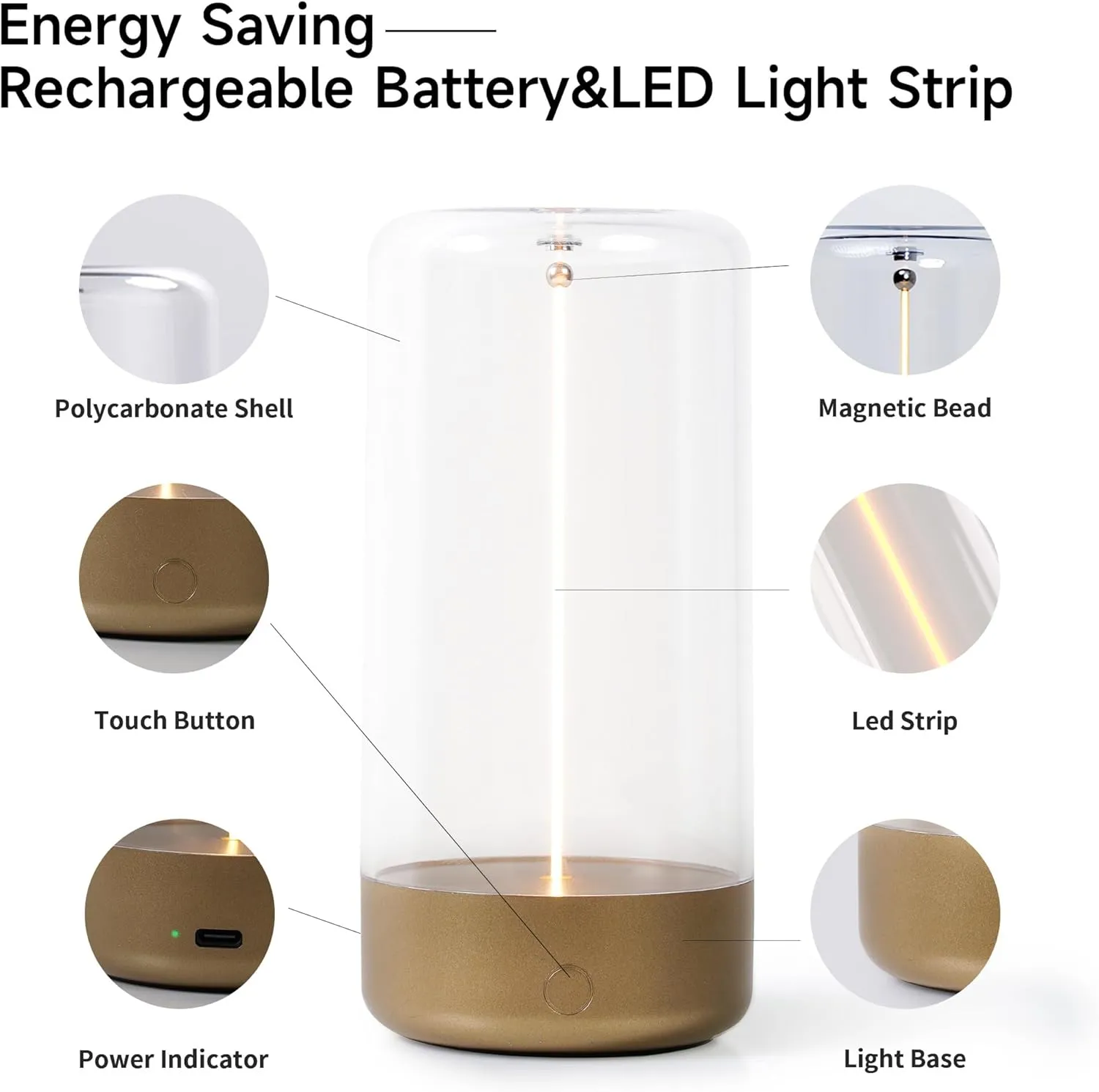 Auge Mini Tabe Light with Breathing Effect, Ideal as Atmosphere or Playing Games (Golden)