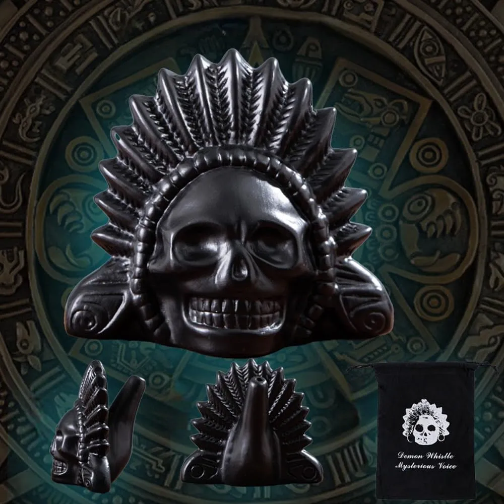 Authentic Aztec Death Whistle, Up to 125  Decibels Screams Creepy Human Sounding Whistle for Halloween, Unique Skull Design （Black）