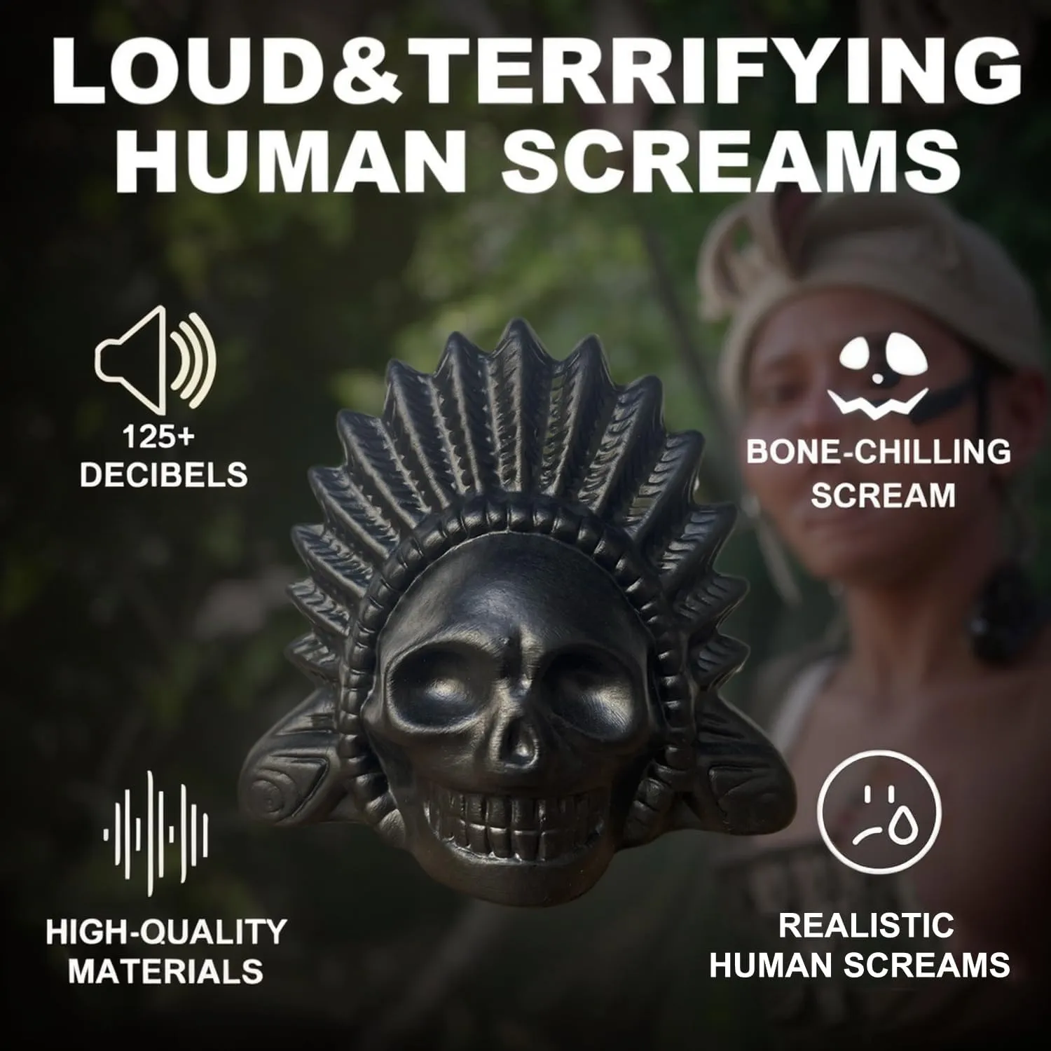 Authentic Aztec Death Whistle, Up to 125  Decibels Screams Creepy Human Sounding Whistle for Halloween, Unique Skull Design （Black）