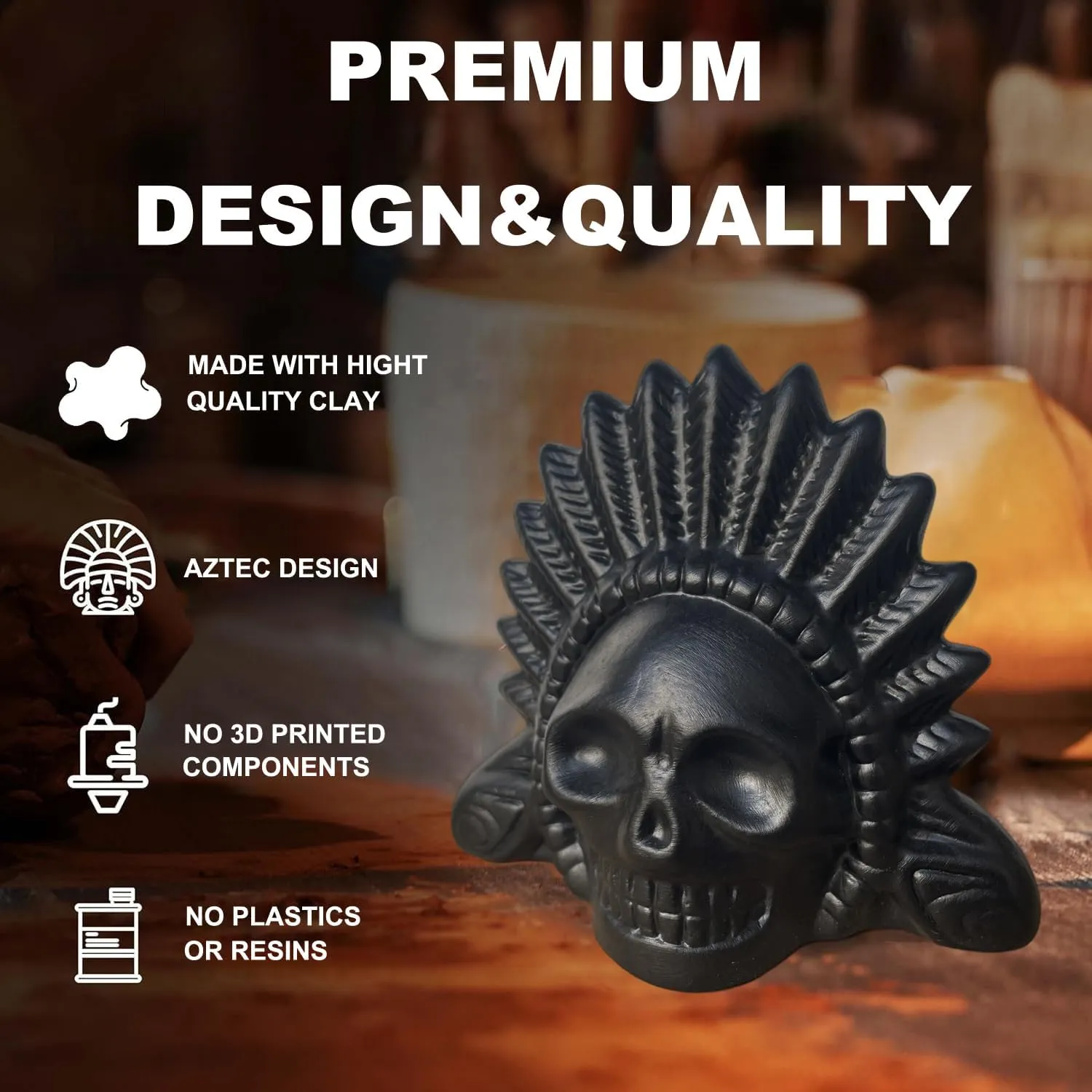 Authentic Aztec Death Whistle, Up to 125  Decibels Screams Creepy Human Sounding Whistle for Halloween, Unique Skull Design （Black）