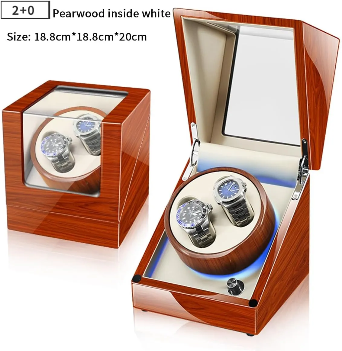 Automatic Watch Winder Direct Drive Motor 5 Different Settings LED Light with Super Quiet Motor Luxury Fiber Leather Storage Case (2 0 White A)