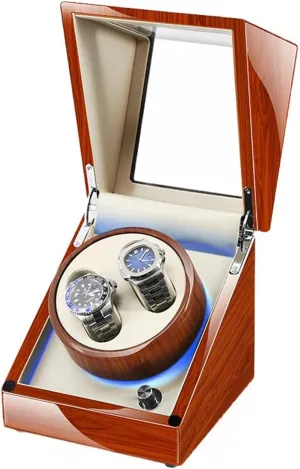 Automatic Watch Winder Direct Drive Motor 5 Different Settings LED Light with Super Quiet Motor Luxury Fiber Leather Storage Case (2 0 White A)