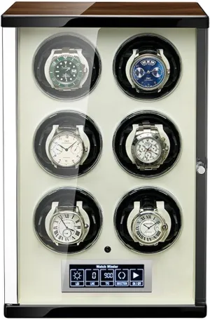Automatic Watch Winder with LCD Touch Screen, Super Quiet Motor, Wooden Piano Finish, Remote Control & LED Showcase
