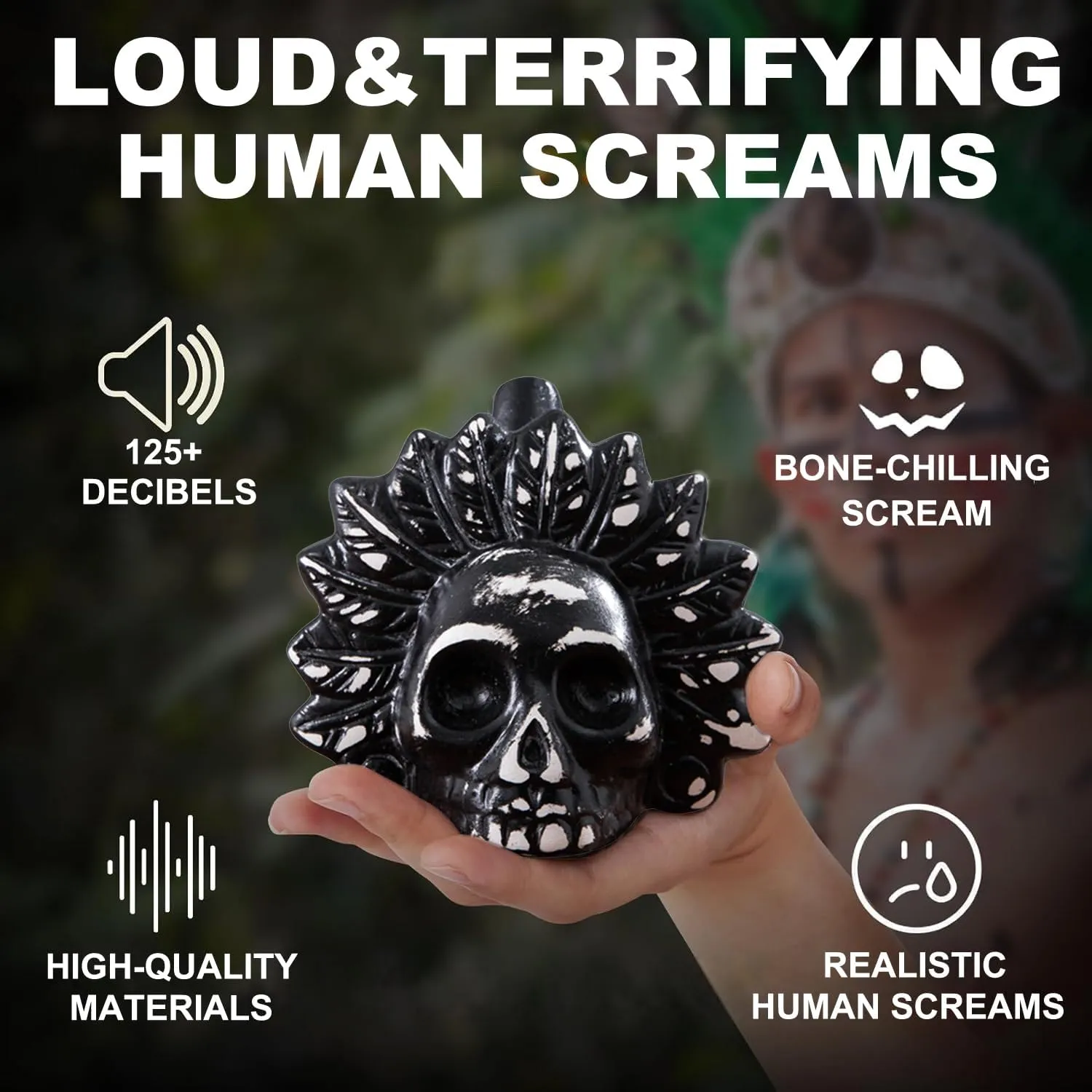 Aztec Death Whistle, Up To125  Decibels Loud Real Screaming Aztec Death Whistle Loudest, Real Screaming Aztec Death Whistle Authentic Human Sounding Screams Aztec War Whistle(Black-White)
