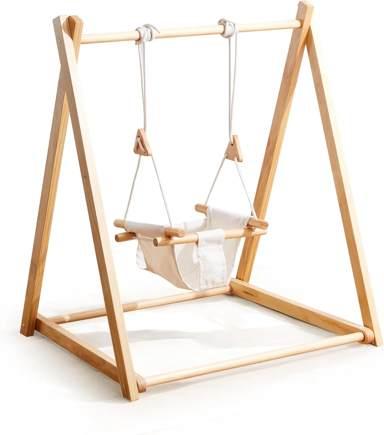 Baby and Toddler Foldable Wooden Swing Set with Stand, Foldable Indoor Baby Swing Set with Seat Belt, Extension Straps for Toddlers Aged 6-36 Months Perfect for Home,Child Daycare, Preschool
