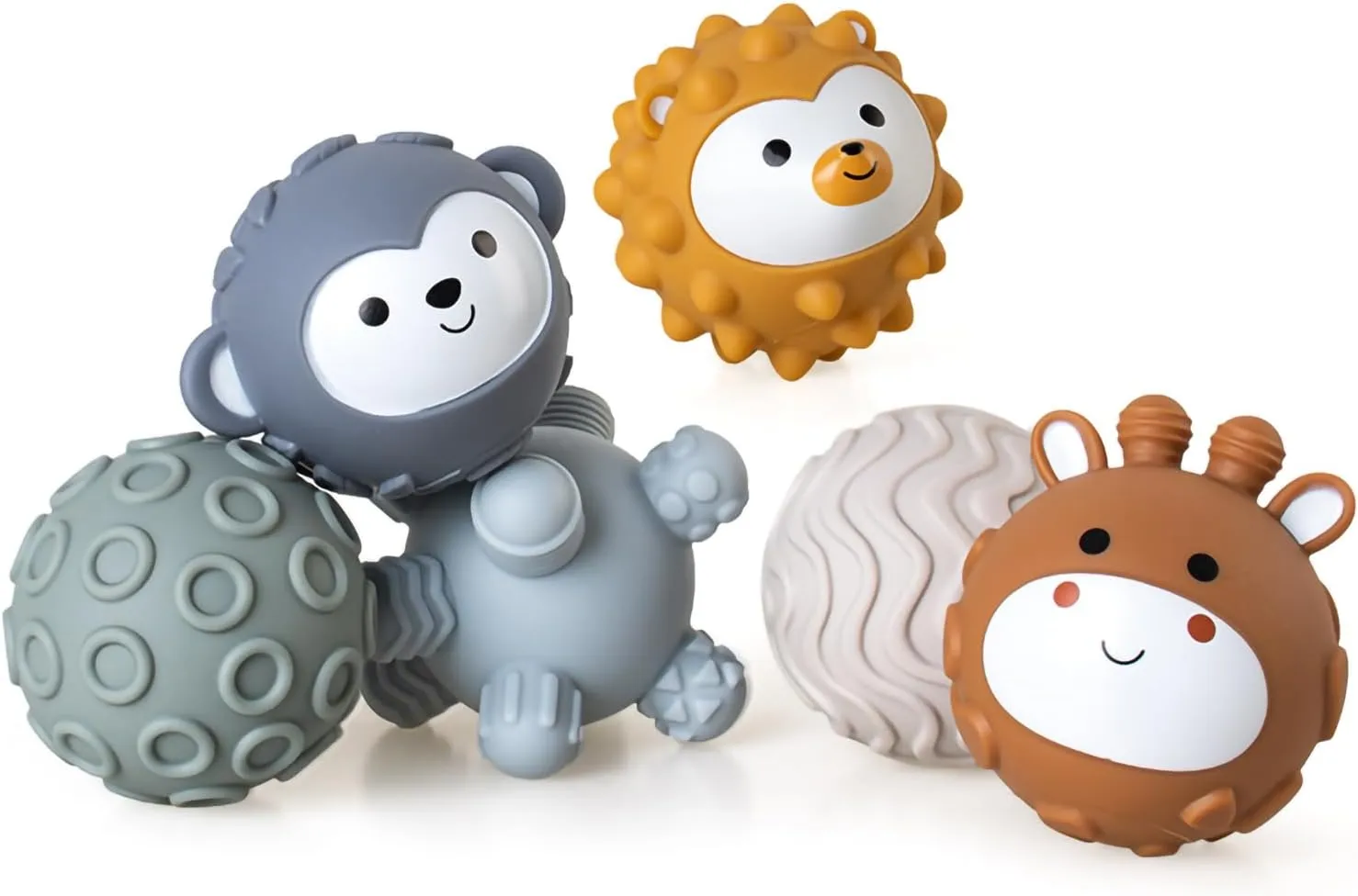 Baby Soft Textured Multi Soft Ball Gift Sets,Sensory Balls for Toddlers 06-18 Months,Cute Animal Shapes Sensory Balls for Babies,Montessori Toys for Babies 6-18 Months 6Pack(Standard Edition)