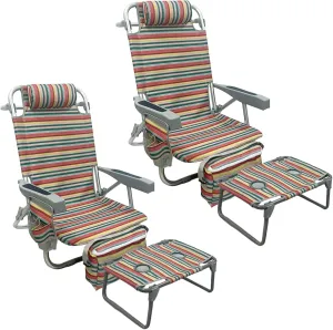 Backpack Beach Chair Aluminum 2 Pack with Folding Camping Table 5-Position Lay Flat Lounge Chair Outdoor for Adults with Insulated Cooler Bag and Cup Holder