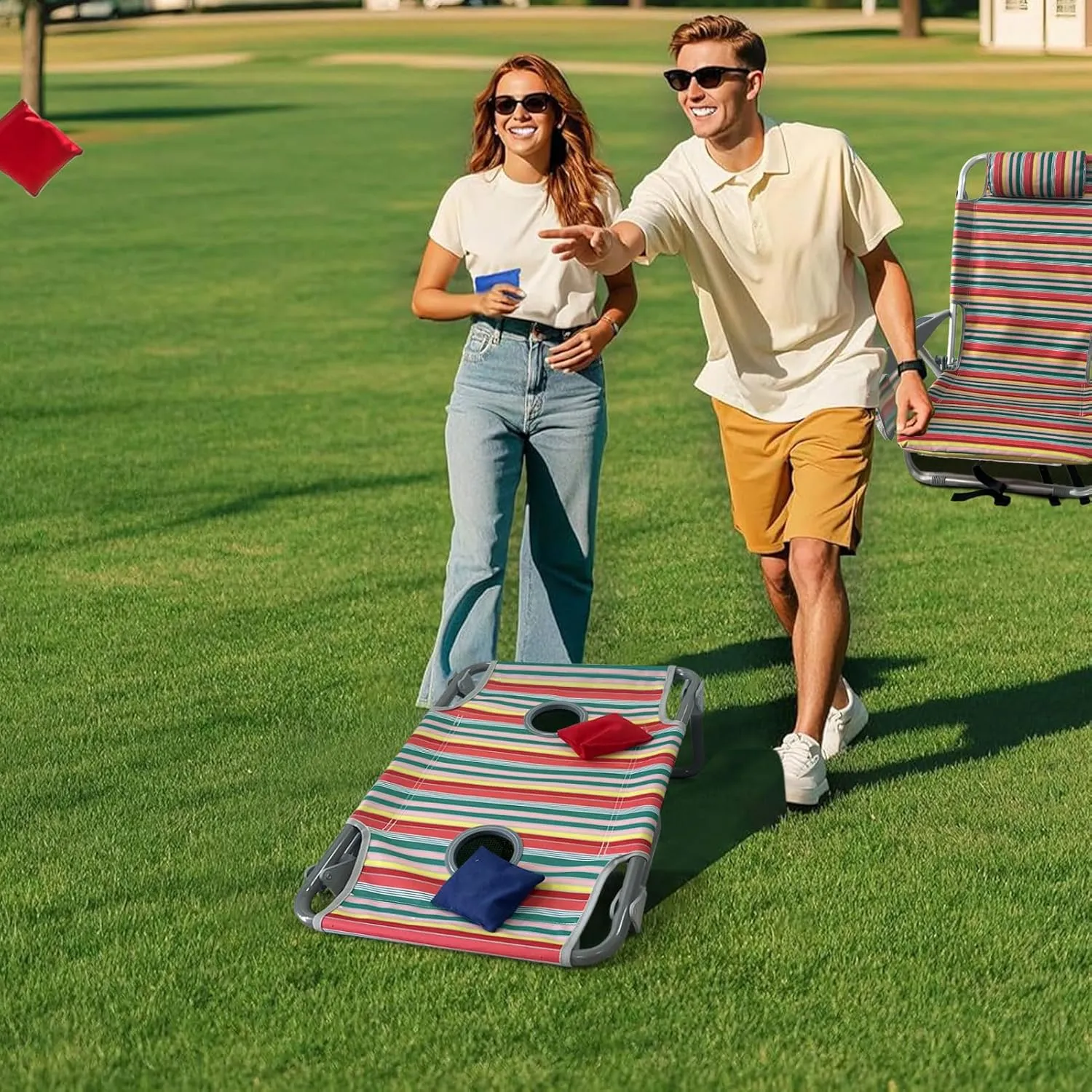 Backpack Beach Chair Aluminum 2 Pack with Folding Camping Table 5-Position Lay Flat Lounge Chair Outdoor for Adults with Insulated Cooler Bag and Cup Holder