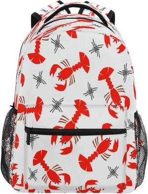 Backpack School Bookbag Travel Bag Red Crayfish for Girls Boys Teen