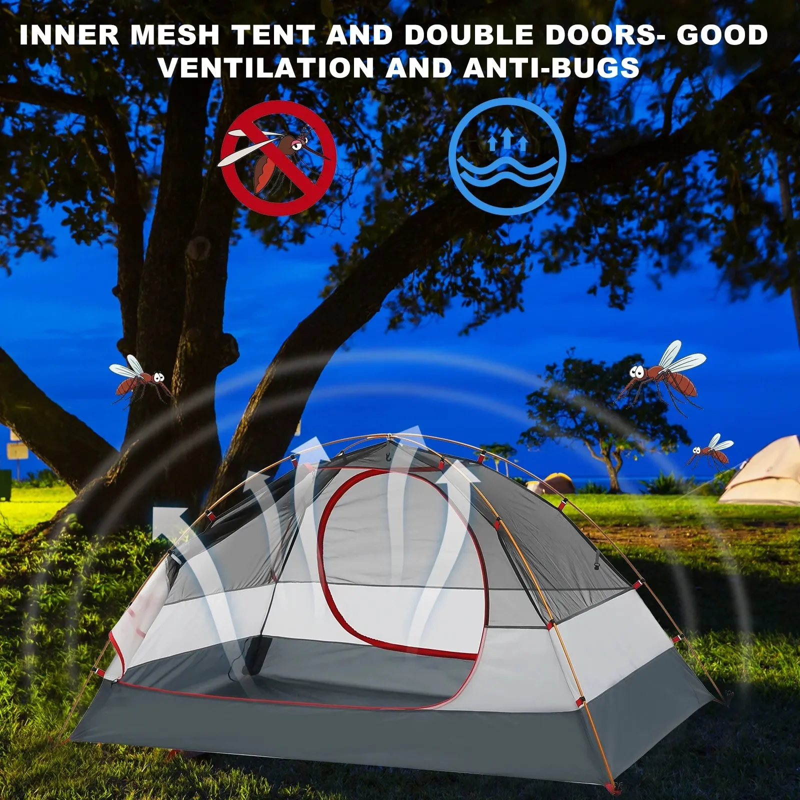 Backpacking Tent for 2 - Easy Setup, Rainproof, Double Layers, 2 Doors, Perfect for Camping Adventures!