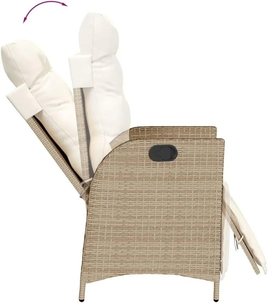 Backyard Chairs Camping Chair Outdoor Chairs Lounge Chair - Reclining Patio Chairs 2 pcs with Footrest Beige Poly Rattan for Park Beaches Outside Terrace