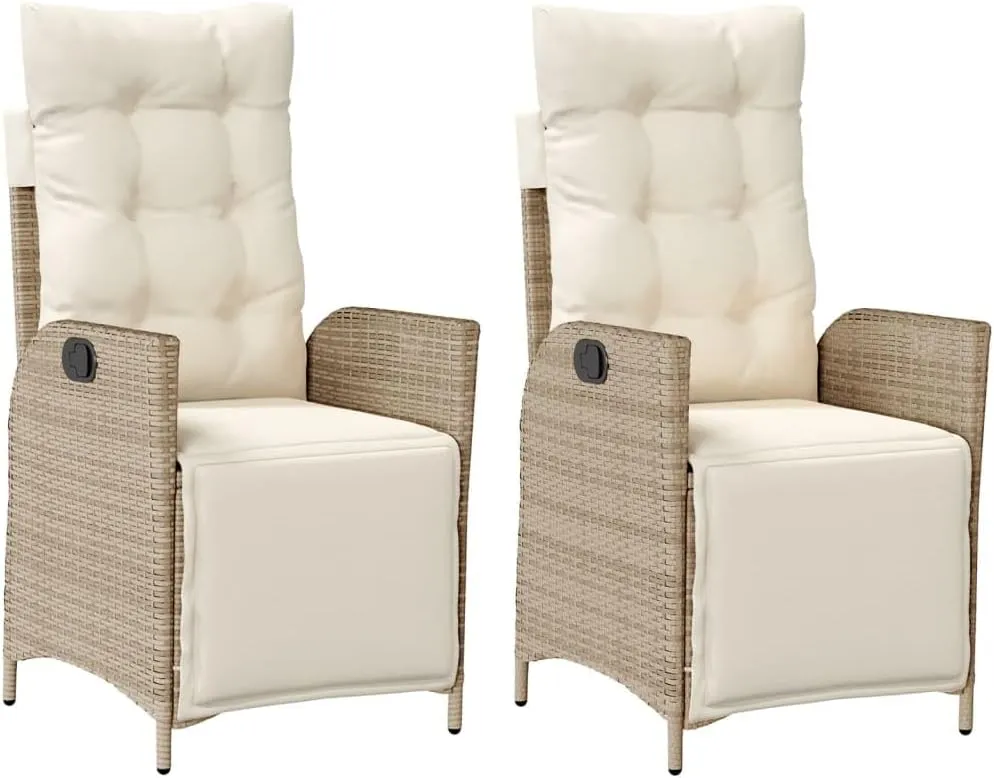 Backyard Chairs Camping Chair Outdoor Chairs Lounge Chair - Reclining Patio Chairs 2 pcs with Footrest Beige Poly Rattan for Park Beaches Outside Terrace