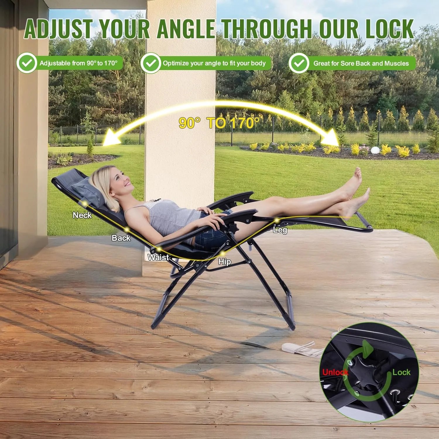 Backyard Expressions Deluxe XL Padded Recliner Chair – Ergonomic Anti-Gravity Lounger with Folding Design, Side Tray, and Adjustable Headrest