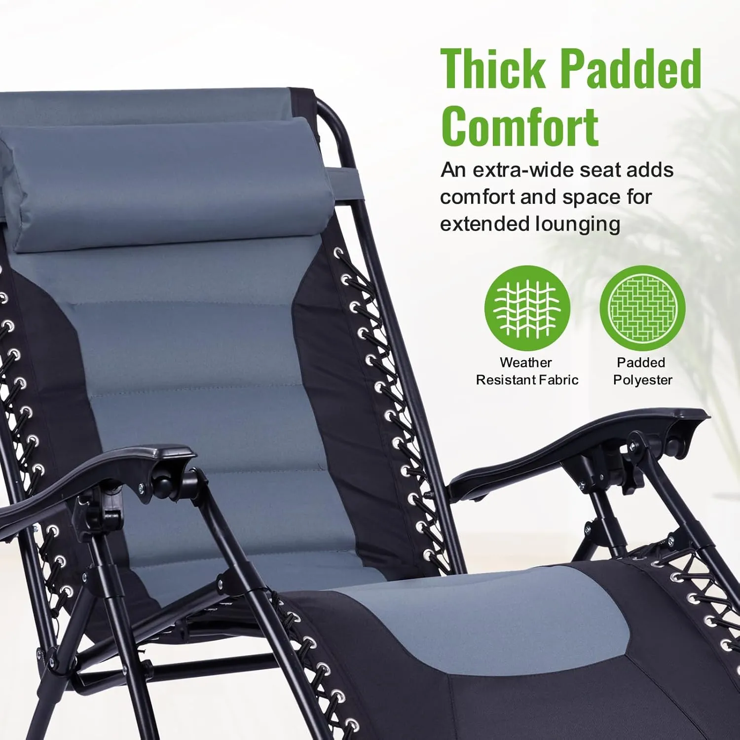 Backyard Expressions Deluxe XL Padded Recliner Chair – Ergonomic Anti-Gravity Lounger with Folding Design, Side Tray, and Adjustable Headrest