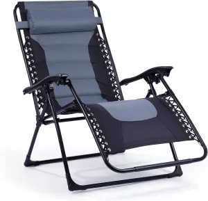 Backyard Expressions Deluxe XL Padded Recliner Chair – Ergonomic Anti-Gravity Lounger with Folding Design, Side Tray, and Adjustable Headrest