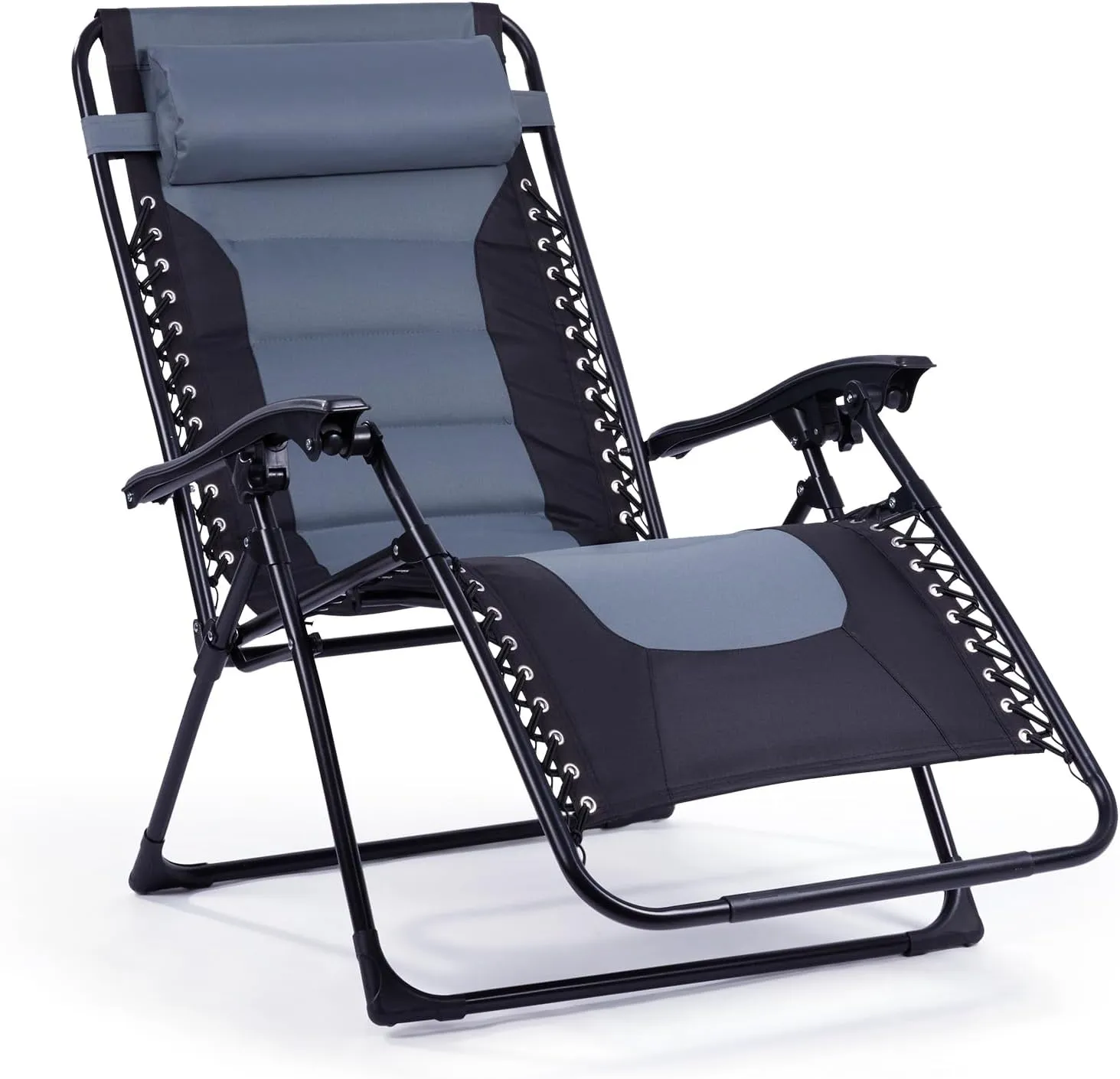 Backyard Expressions Deluxe XL Padded Recliner Chair – Ergonomic Anti-Gravity Lounger with Folding Design, Side Tray, and Adjustable Headrest