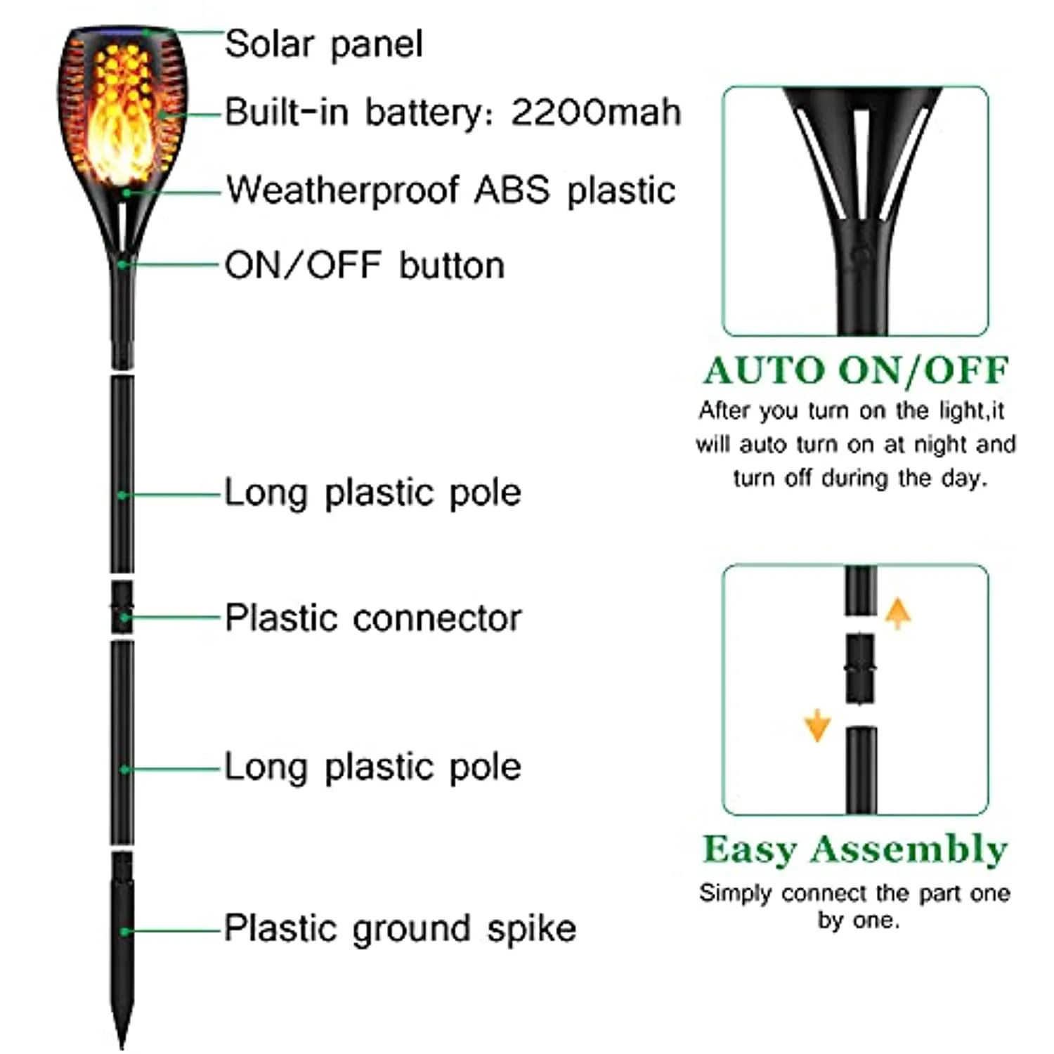 Balight Solar Torch Lights, 96 LED Waterproof Flickering Flames Solar Lights Outdoor Landscape Decoration Lighting Dusk to Dawn Auto On/Off Security Torch Light for Patio Garden Yard Driveway