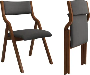 Ball & Cast Upholstered Folding Chairs Set of 2,with Ergonomically Designed Back and Solid Wood Frame,Portable Activity Meeting Chair, for Dining Room,Outdoor Events,No Assembly Required,Grey Walnut